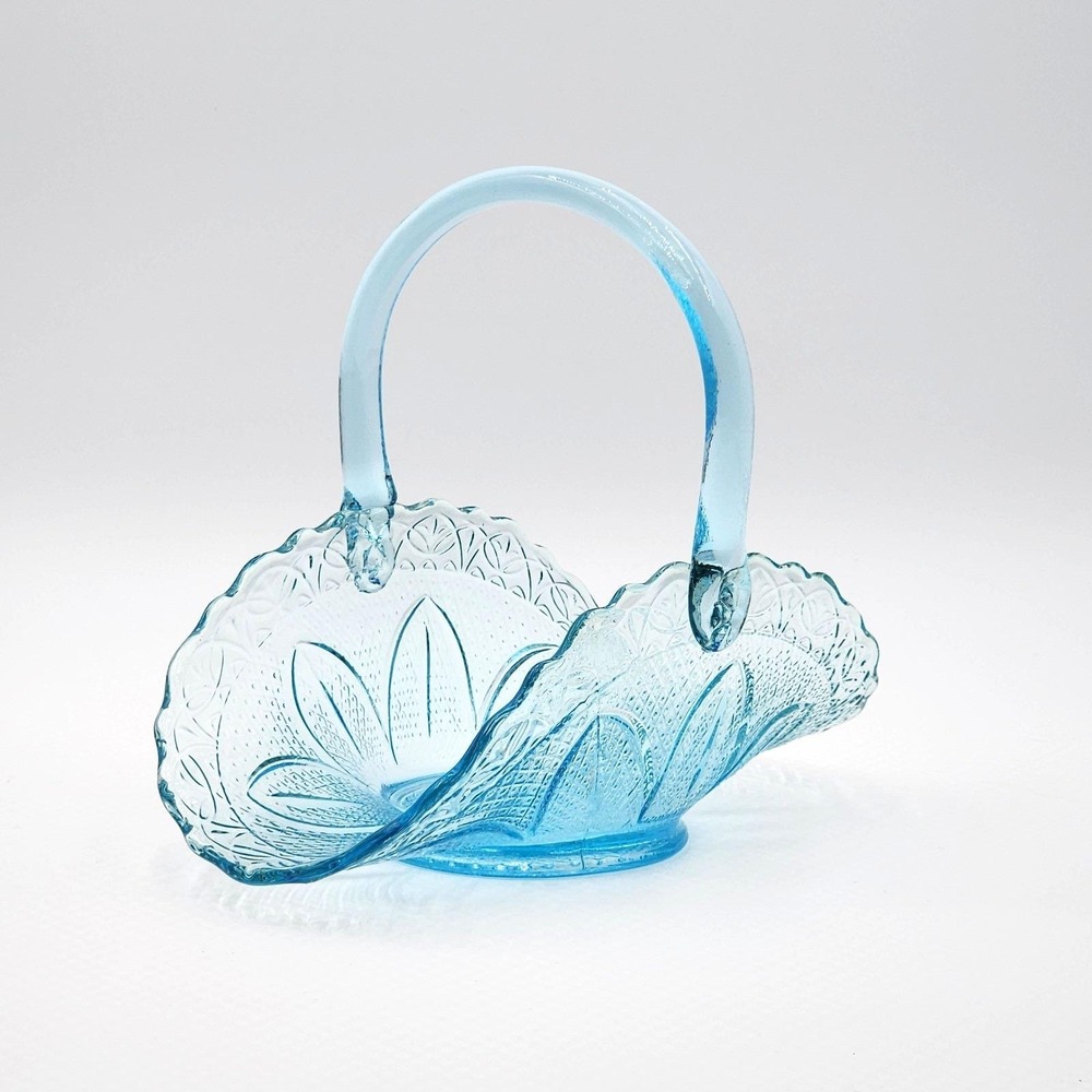 Vintage Princess House Capri Ice Blue Glass Basket Fenton Arch Handle 10"